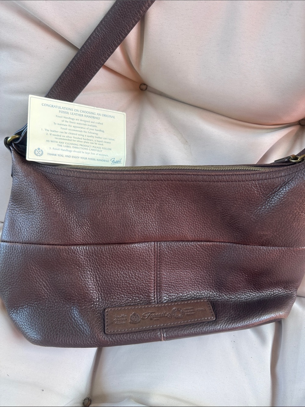 Fossil Dark Brown Pebbled Leather Shoulder Bag